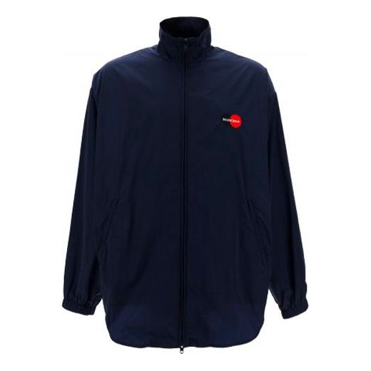 Men's Balenciaga Logo Zipper Stand Collar Jacket Blue 622002TIO508065