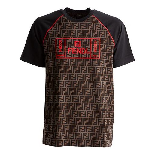 Men's FENDI Roma FF Logo Red Printing Short Sleeve Brown FY0980-A87D-F0BVE