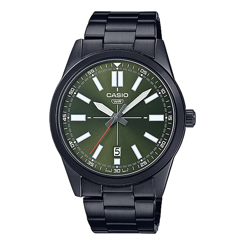 Casio Dress Pointer Display Analog Watch 'Metallic Black Green' MTP-VD02B-3E