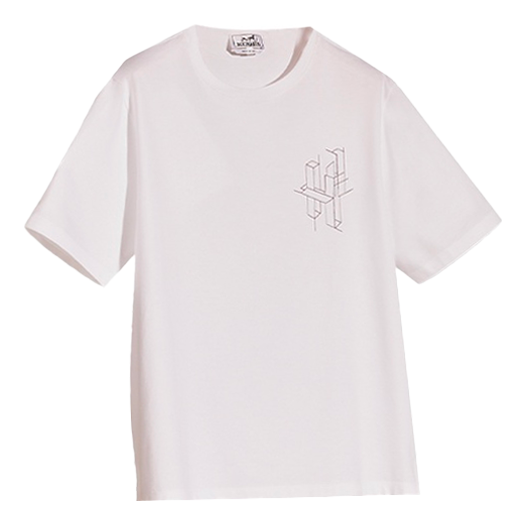 HERMES FW21 3D Logo Embroidered Pattern Cotton Round Neck Short Sleeve White H167605HA90