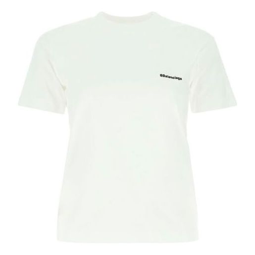 Balenciaga SS21 Logo Round-neck Short Sleeve White 612964TJV879040