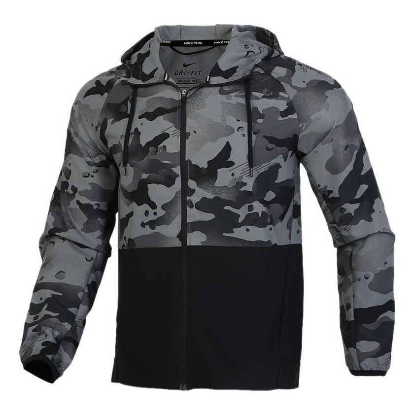 Men's Nike Camouflage Athleisure Casual Sports Hooded Jacket Black CU4043-010