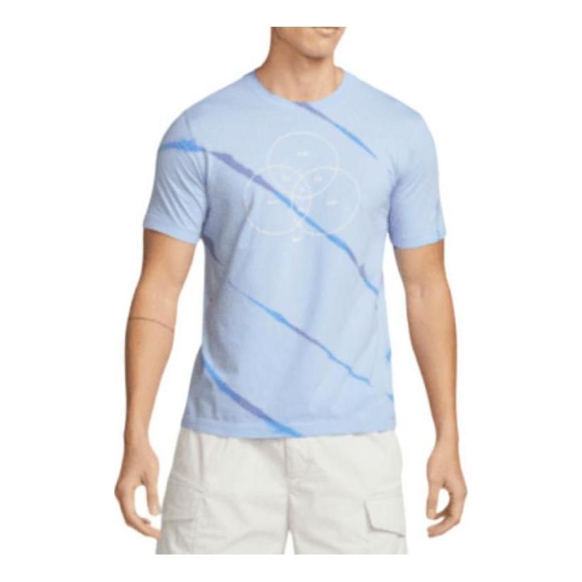 Men's Nike Sportswear Geometry Pattern Casual Round Neck Short Sleeve Light Blue T-Shirt DQ1077-548