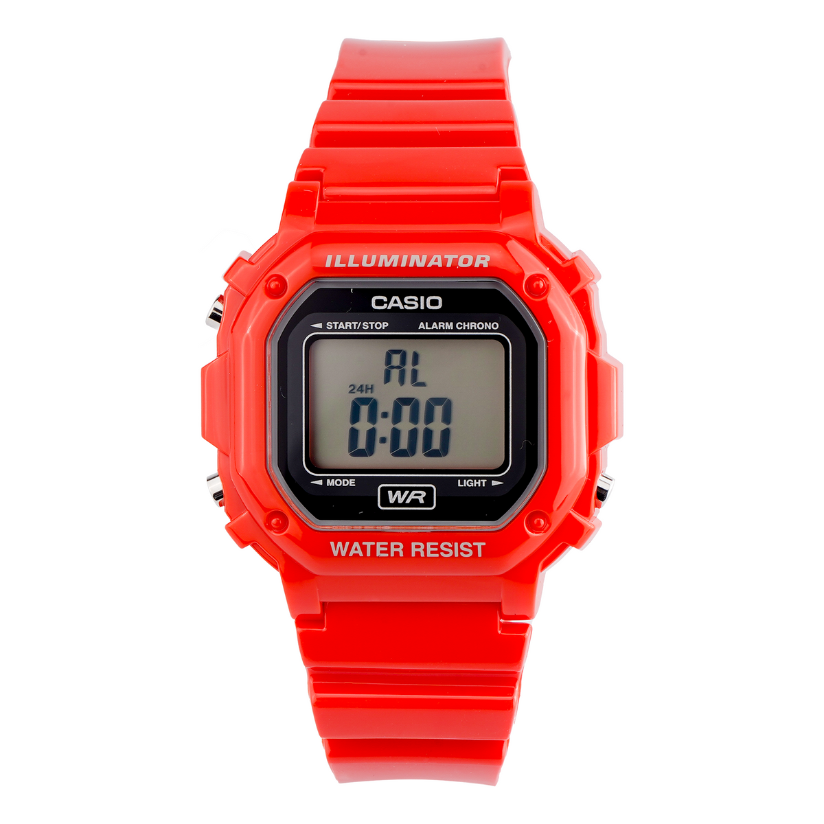 CASIO Small Cube Quartz 50m Waterproof Strap Mineral Glass Lens Resin Strap Watch Red Digital F-108WHC-4ACF