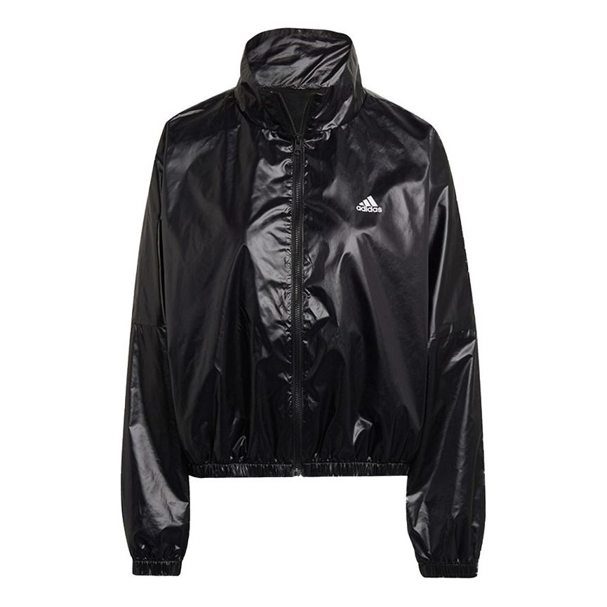 (WMNS) adidas Wvn Jacket Logo Printing Glossy Stand Up Collar Jacket Coat Black HI1197