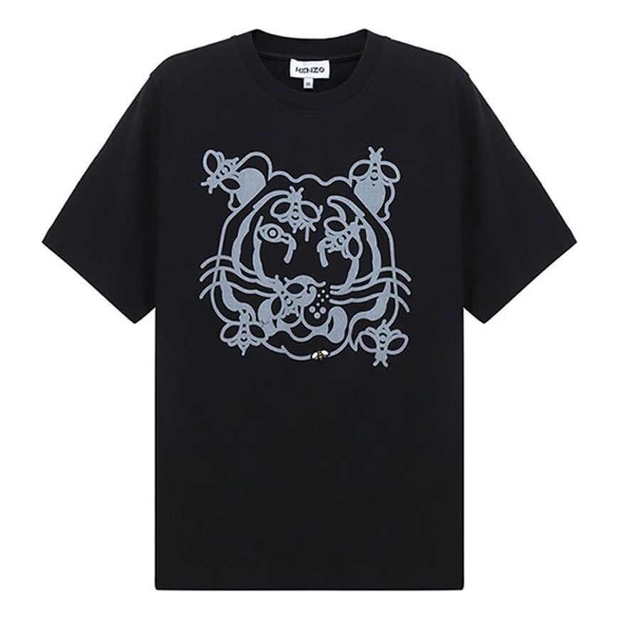 Men's KENZO Bee Tiger Head Pattern Round Neck Short Sleeve Black FB55TS0844SB-99