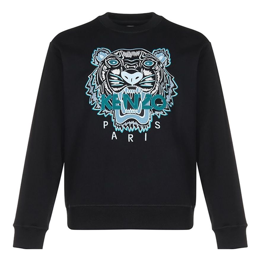 Men's KENZO FW20 Tiger Head Embroidered Cotton Round Neck Long Sleeves Sports Black FA65SW1104XA-99