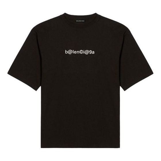 Men's Balenciaga Symbolic Round Neck Alphabet Printing Short Sleeve Black 620969TIV501070