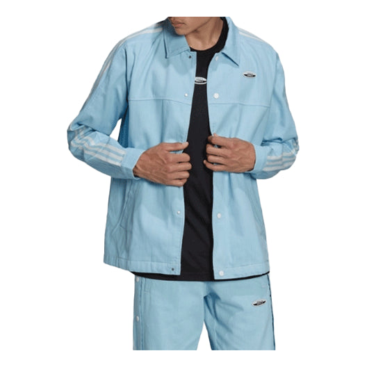 adidas originals Side Stripe lapel Sports Jacket Blue HC9497