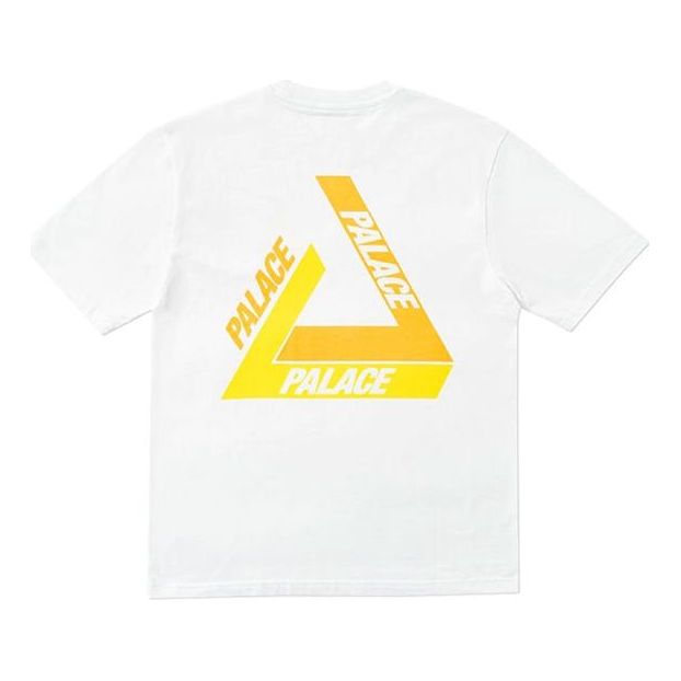 PALACE Tri-Shadow Christmas Limited Yellow Colorblock Triangle Logo Round Neck Short Sleeve White T-Shirt P15TS242