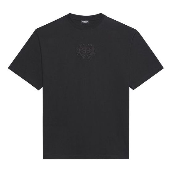 Men's Balenciaga SS21 Logo Printing Loose Round Neck Short Sleeve Black 641675TKV711069