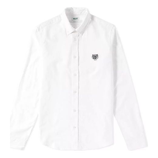 Men's KENZO SS21 Embroidered Long Sleeves Shirt White F955CH4001LD-01