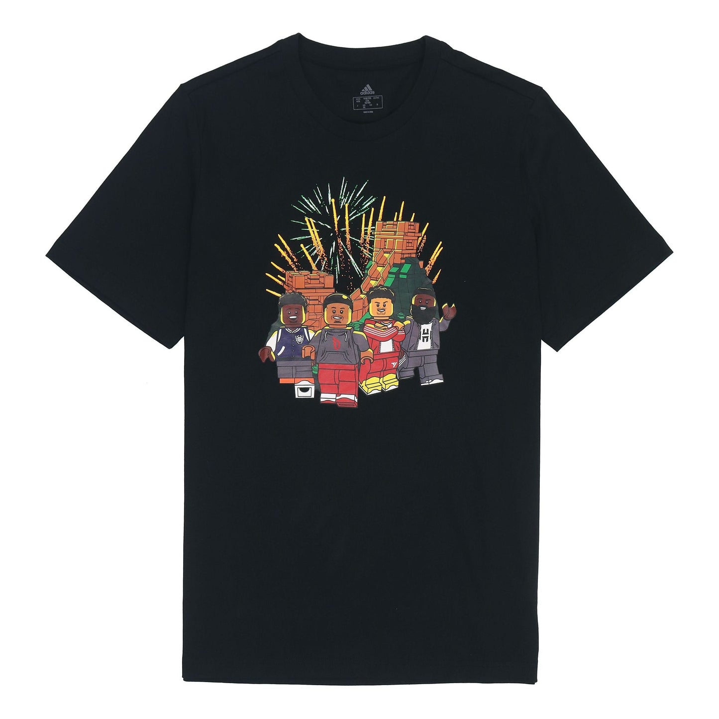 Men's adidas x LEGO Crossover Cartoon Character Great Wall Pattern Printing Round Neck Casual Short Sleeve Black T-Shirt HE0864