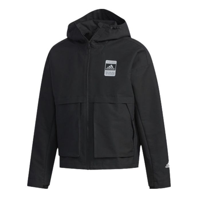 adidas Logo Loose hooded Long Sleeves Jacket Black FJ0181