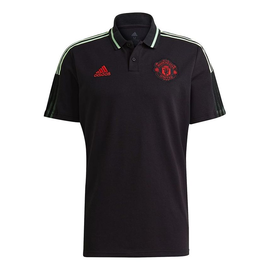 adidas MENS Mufc Polo Manchester United Football Polo Shirt Black GR9578