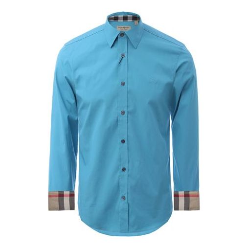Men's Burberry Logo Cotton Long Sleeves Shirt Blue Green 80045331