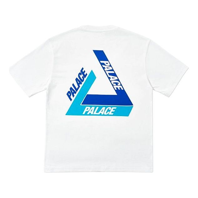 PALACE Tri-Shadow Christmas Limited Blue Colorblock Triangle Logo Round Neck Short Sleeve White T-Shirt P15TS237