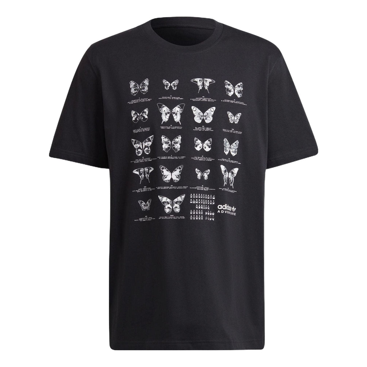 Men's adidas originals Butterfly Printing Casual Sports Loose Short Sleeve Black T-Shirt HF4802