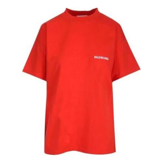 (WMNS) Balenciaga Logo Regular Fit T-Shirt 'Bright Red' 612965TMVF43168