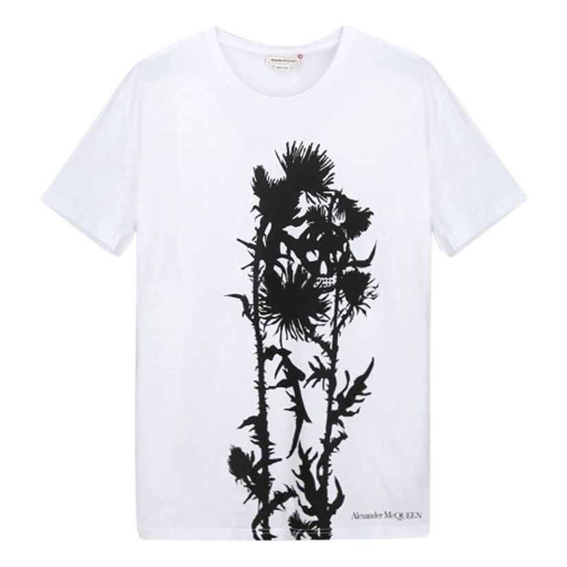 Men's Alexander McQueen Printing Logo Casual Short Sleeve White 631405-QPZ82-0900