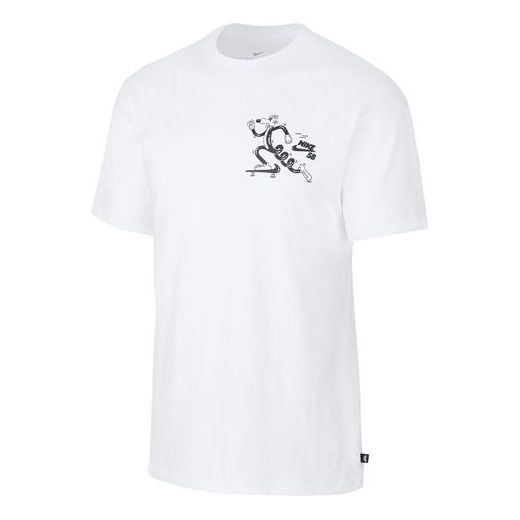 Nike SB Skateboard Funny Pattern Skateboard Short Sleeve White CW5407-100