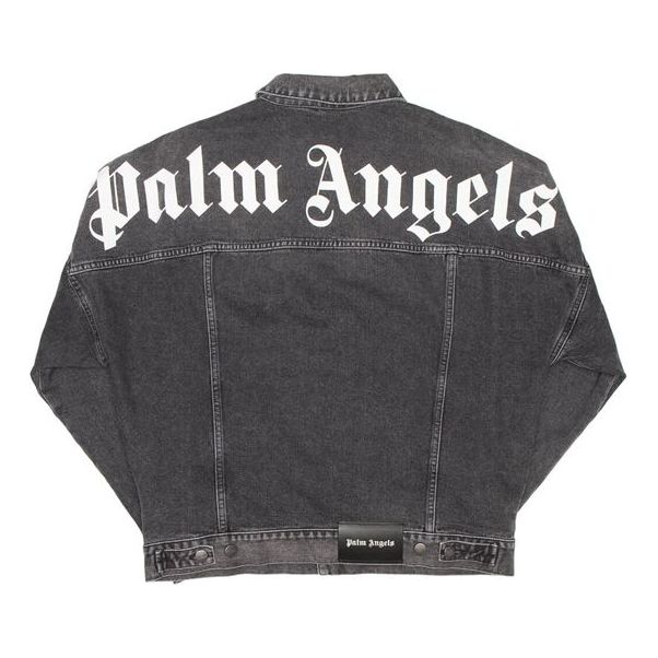 Men's PALM ANGELS Printed Logo Denim Jacket Back Alphabet logo Washed Black PMYE006R203440037601