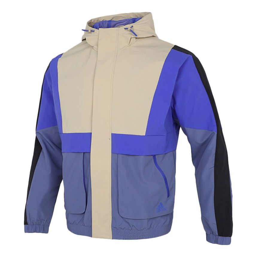 adidas Loose Logo Casual Contrasting Colors Woven Windproof Hooded Jacket Purple H40217