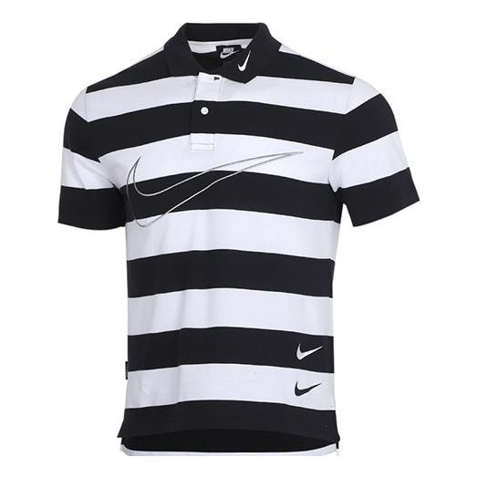 Nike Sportswear Swoosh Stripe Short Sleeve polo Black White CJ4910-011