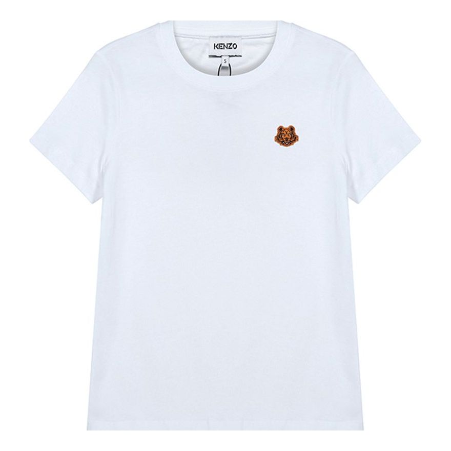 KENZO Small Tiger Head Embroidered Round Neck Short Sleeve White T-Shirt FA62TS8434SJ-01