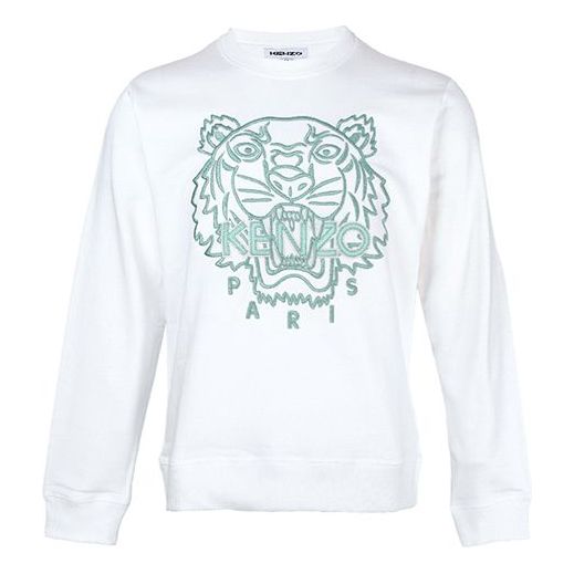 Men's KENZO SS21 TIGER Pattern Round Neck Pullover White FB55SW1204MP-01