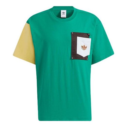 adidas originals Series Contrasting Colors Chest Pocket Round Neck Short Sleeve Green HC0341