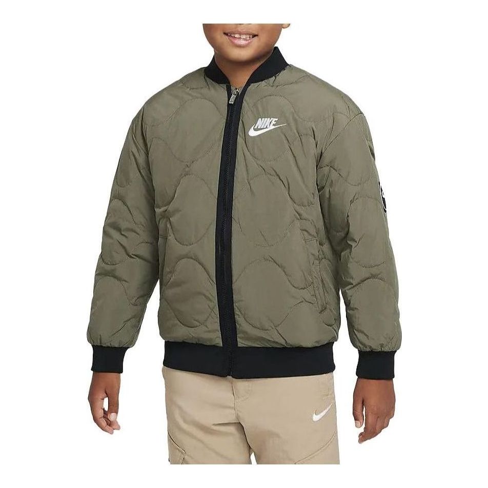 (GS) Nike Quilted Bomber Jacket 'Medium Olive' FZ6462-222