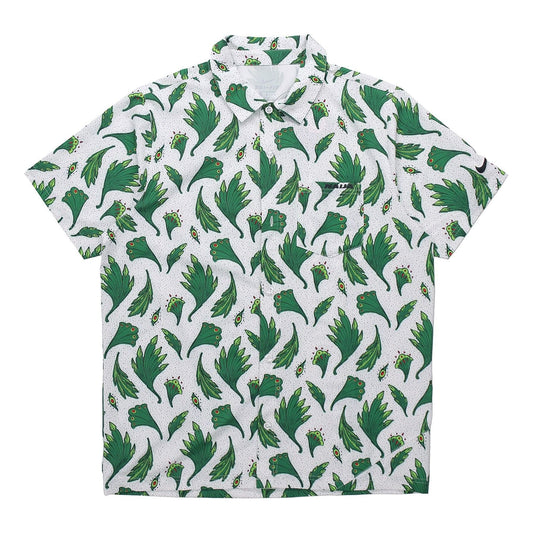 Men's Nike Nigeria Feather Printing Woven Short Sleeve White Shirt CU1417-100