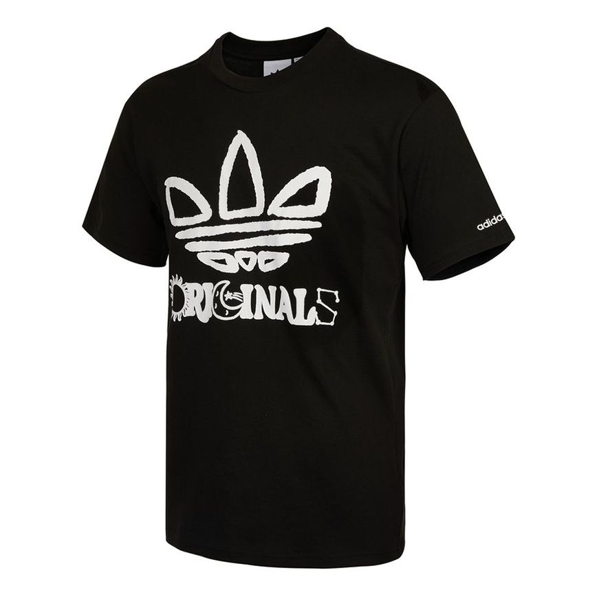 adidas originals Trefo Graffiti Logo Printing Sports Short Sleeve Black H32312