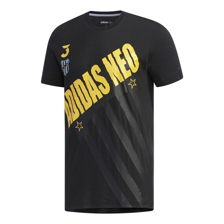 adidas neo M Fav Brnd Gr T Large Logo Printing Knit Sports Short Sleeve Black EI4513