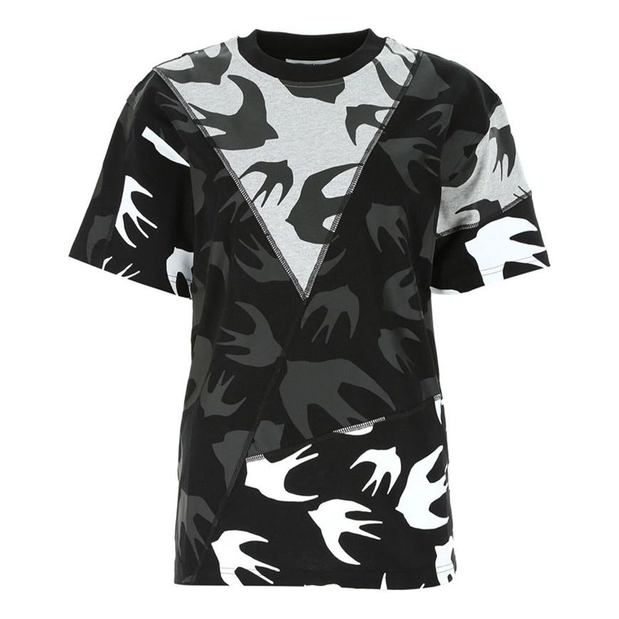 McQ Alexander McQueen Swallow Pattern Round Neck Short Sleeve Colorblock 620558-RPT50-1073