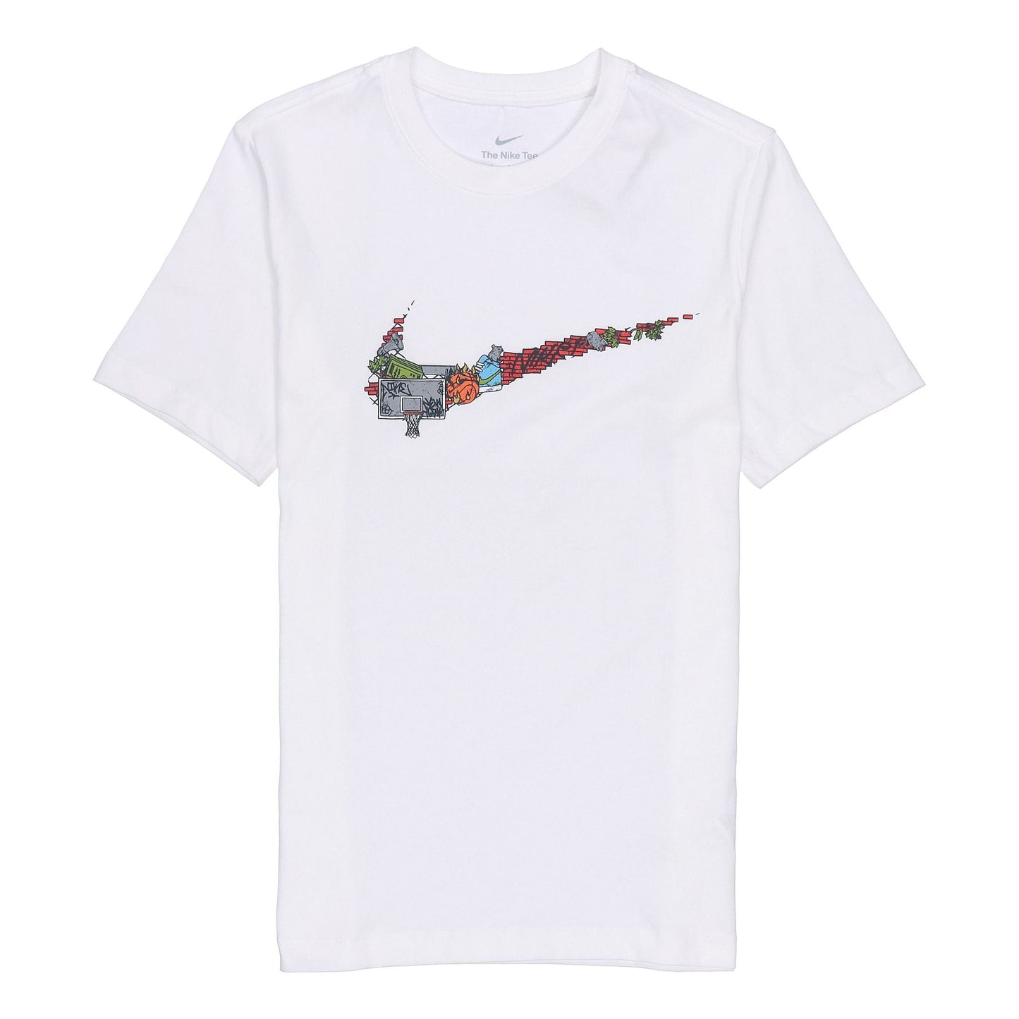 Nike Cartoon Pattern Large Logo Printing Round Neck Casual Short Sleeve White DR1288-100