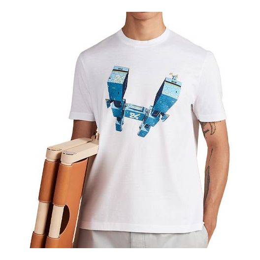 Men's HERMES Odyssee 3D Pattern Printing Short Sleeve White H037731-HA90