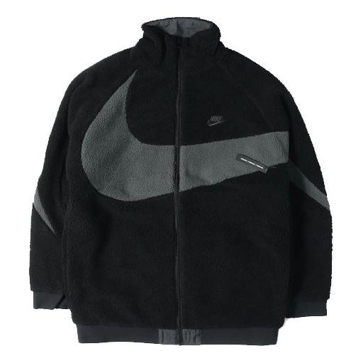 Nike Zipper Stand Collar polar fleece Large Logo Reversible Casual Jacket Black AJ2701-011