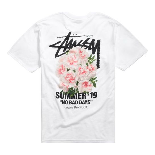 Stussy Carnation Tee Back Flowers Pattern Short Sleeve Unisex White 1904382-1201