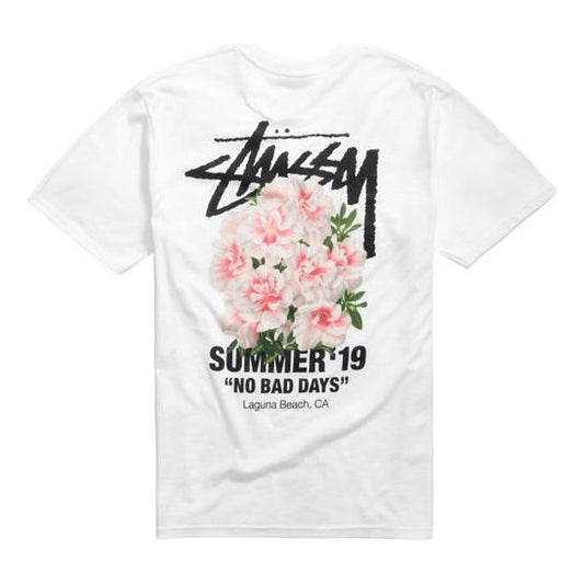 Stussy Carnation Tee Back Flowers Pattern Short Sleeve Unisex White 1904382-1201