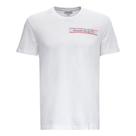 Men's Alexander McQueen SS21 Alphabet Logo Pattern Round Neck Short Sleeve White 642662-QRX74-0910