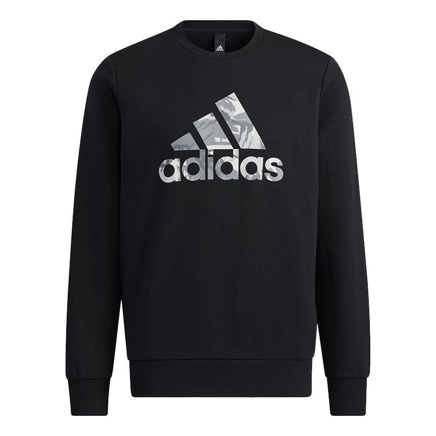 Men's adidas Camouflage Printing Logo Round Neck Sports Long Sleeves Black H39330