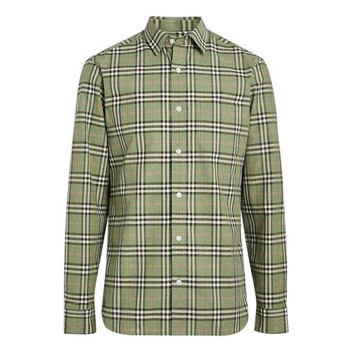 Burberry Check Long Sleeve Shirt Male Green 80032851