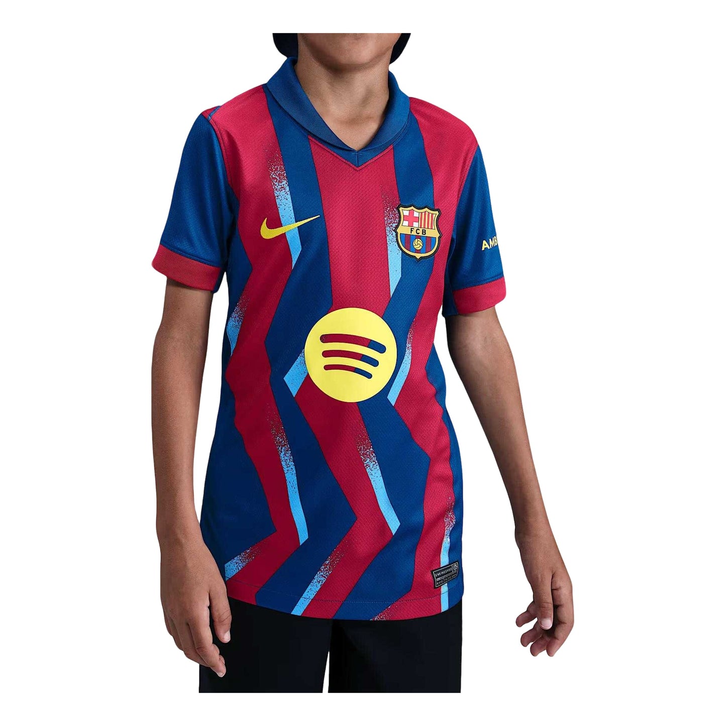 (GS) Nike x FC Barcelona 2025/26 Stadium Fourth Dri-FIT Replica T-Shirt 'Gym Blue Salsa Red Opti Yellow' FZ1307-432