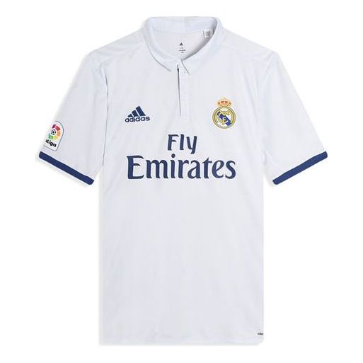 adidas real Madrid 16-17 Season Fan Edition Home Alphabet Logo Stripe Sports Soccer/Football Short Sleeve Jersey Asia Sizing White S94992