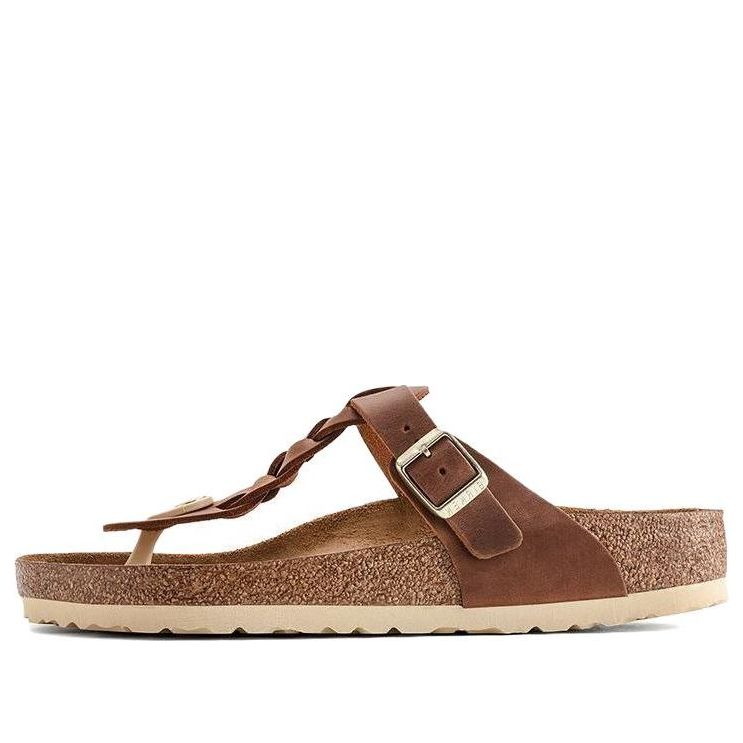 (WMNS) Birkenstock Gizeh Braided Waxy Leather Narrow Fit Sandals 'Cognac' 1021336