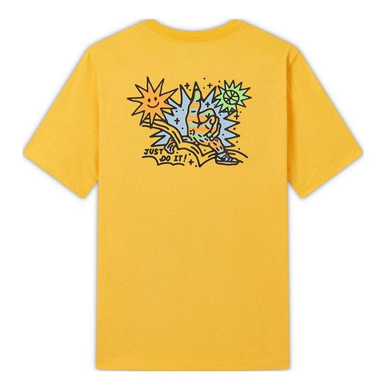 Men's Nike SS22 Cartoon Sun Hand Printing Pattern Alphabet Round Neck Short Sleeve Yellow T-Shirt DV3189-728
