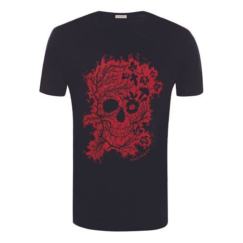 Men's Alexander McQueen Ivy Skull Skeleton Short Sleeve Black 599560QOZ660901