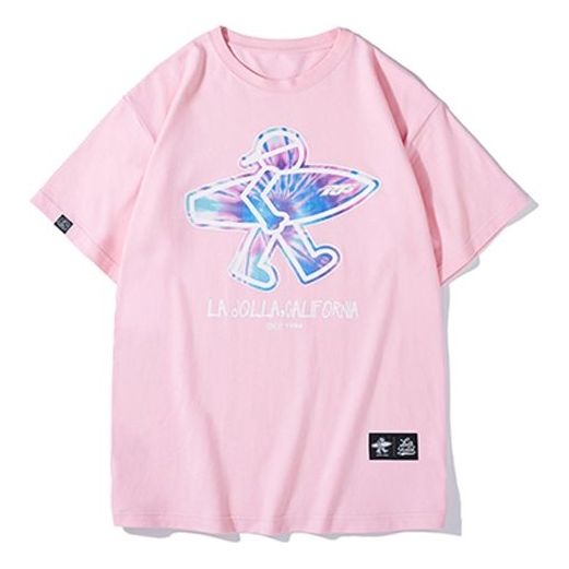 PJs Vigor Surf Pattern Tie Dye Printing Round Neck Short Sleeve Unisex Peach Pink 20SSTS1021-P